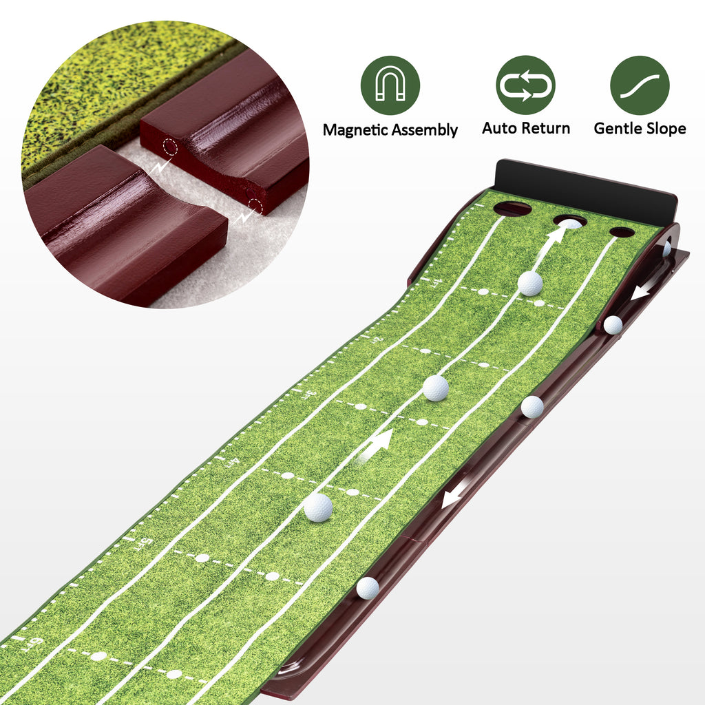 ExacMe Golf Putting Green with Ball Return, 3 Cups, Wood Golf