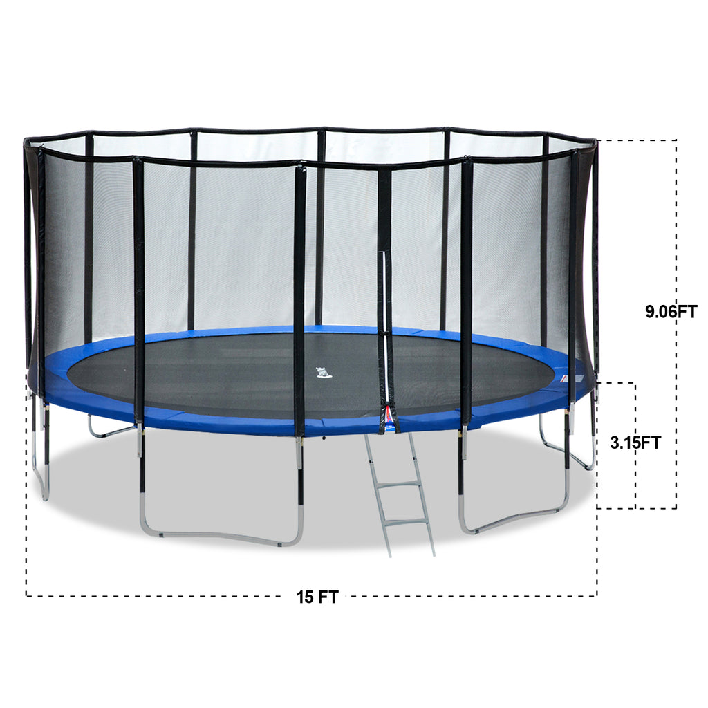 ExacMe 15 Foot Luxury Trampoline with Rectangular Basketball Hoop and