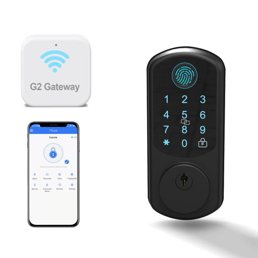 Exacme Keyless Entry Door Lock with G2 Gateway, WiFi Deadbolt Smart Fingerprint Lock Compatible with Alexa & Google Assistant, Keypad Door Lock TG23