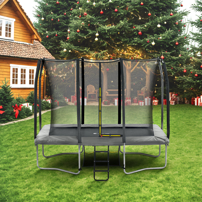 Exacme 7X10FT 8X12FT Double Enclosure Openings Rectangle Trampoline for Kids, Small Outdoor Rectangular Trampoline with Enclosure Net, Wide Ladder, 4 Wind Stakes, Shoe Storage Bag, 330LB Capacity